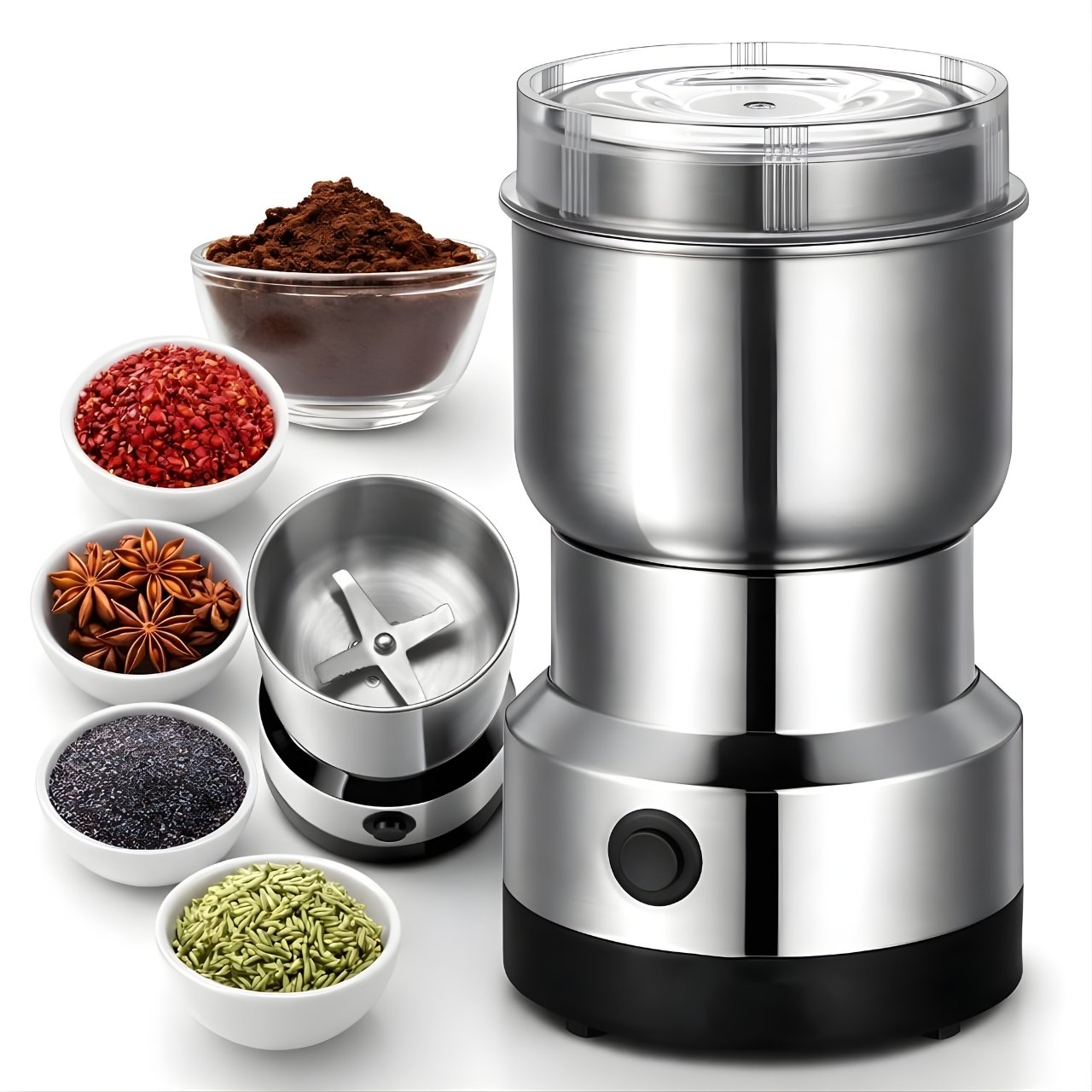 Electric Spice Grinder with Handheld Electric Grain Mill - Stainless Steel Dry Grain and Spice Grinder, Grain and Seasoning Coffee Bean Grinder