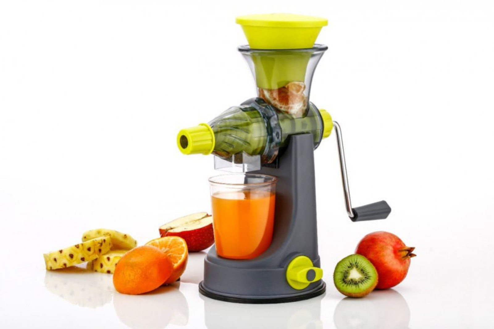Multi-Purpose Manual Fruit and Vegetable Juicer with Steel Mesh Filter and Vacuum Base | Ergonomic Handle for Easy Extraction (Bright Green)