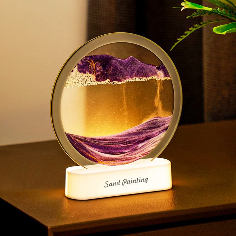 Moving Sand Art Lamp, USB Plug in Layered Round Quicksand Light Relaxing High Transparency Eye Protection for Living Room