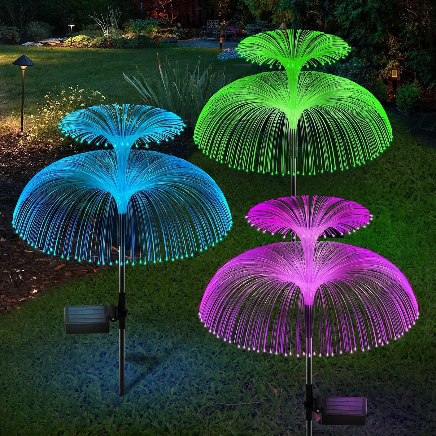 WOWBOX Solar Jellyfish Lights Outdoor Garden Waterproof, Outdoor Solar Powered Flowers Lights,7 Color Changing Solar Stake Light for Patio Yard Walkway Multicolor - 3 pcs in 1 Pack