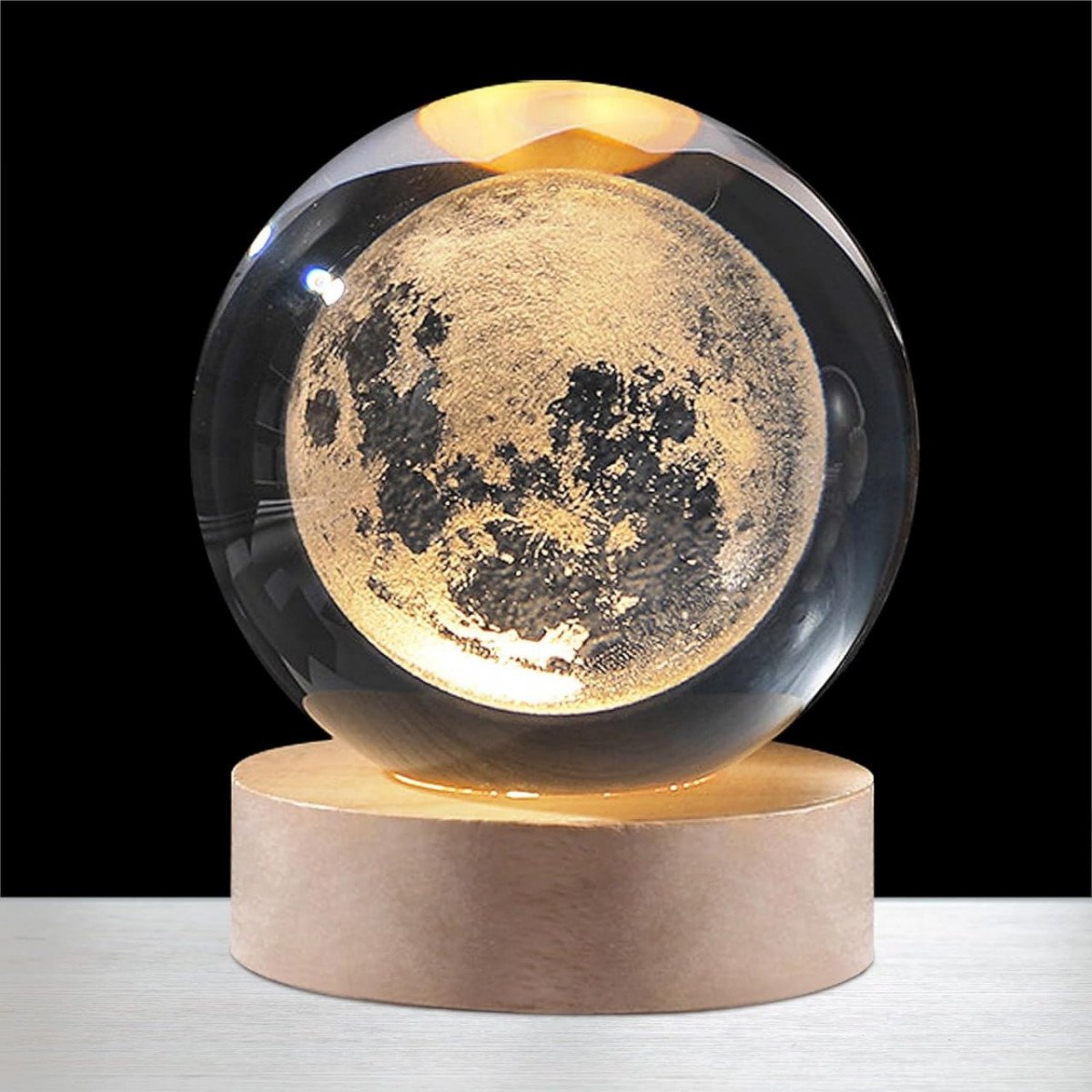 Moon Crystal Ball 3D Moon Lamp Cosmic Orbs Crystal with LED Base Suitable for Home Bedroom Office Decoration Galaxy Planet Nightlight Birthday Gifts, BHUSAI01