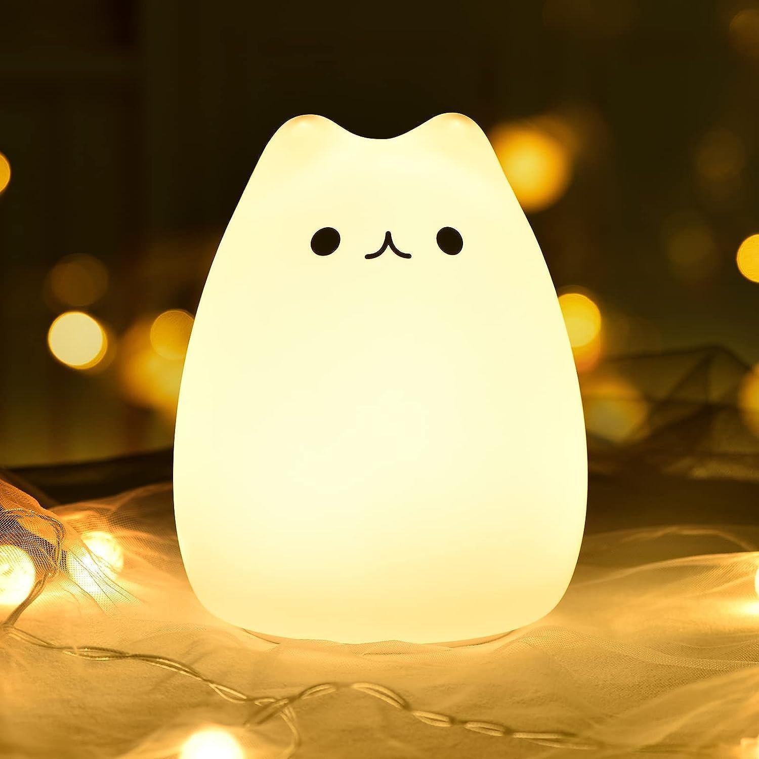Silicone Cat LED Night Light for Kids, USB Rechargeable Dimmable Night Lamp, Touch Sensor Color Changing Squishy Mini Nursery Lamp for Baby Bedroom Decor