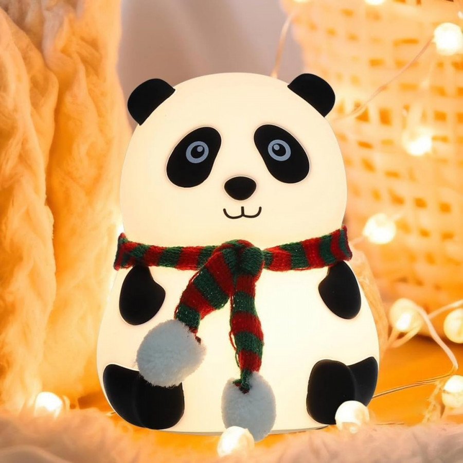 Quickouus Rechargeable Panda Lamp, Cute Silico Night Lamp for Bedroom with Touch 7 Color Changing Adorable Christmas Gift Kids, Light,Table,Beside Kids Room (Panda-Lampled, White)