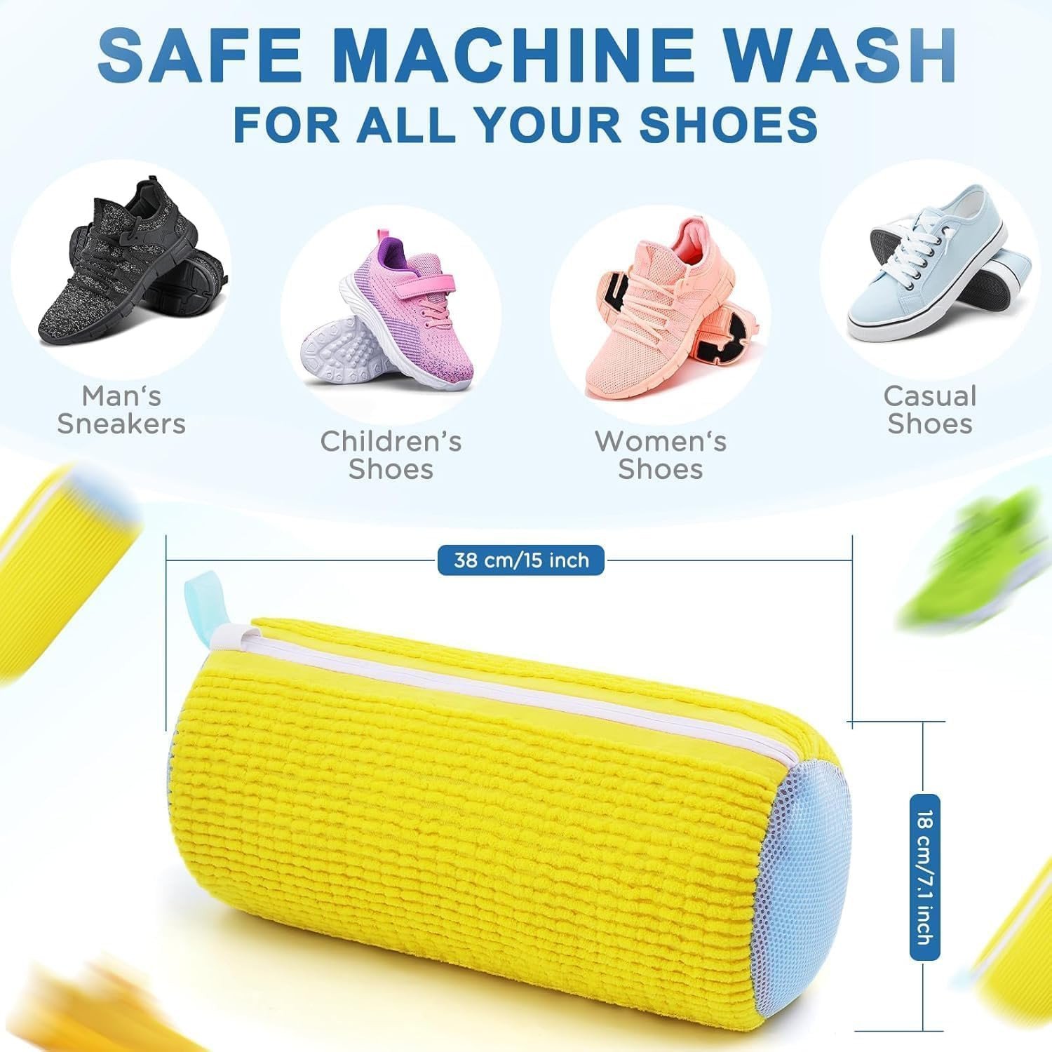 Maplekart Shoe Washing Machine Bag, Invisible Zipper Bag for Washer and Dryer, Shoe, Sock, Bras, Delicates and Toys Laundry Bags for Sneakers, Reusable Shoe 360° Deep Cleaning Bag for All Shoe Sizes