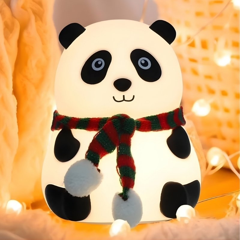 Cute Panda Silicone Night Lamp for Kids | Rechargeable LED Bedside Nursery Light with Touch Sensor | Soft Dimmable Eye-Protection Lamp for Bedrooms & Gifting