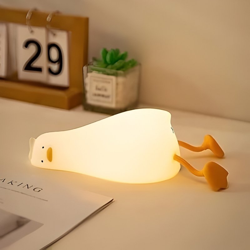 Cute Sleeping Duck Silicone Night Lamp | USB Rechargeable LED Nursery Light with Touch Sensor | Dimmable Squishy Duck Bedside Lamp & Phone Stand for Kids & Adults
