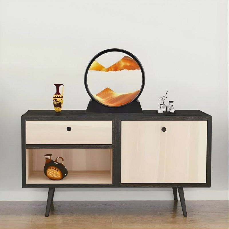 3D Moving Sand Art Natural Landscape Motion Display | Deep Sea Sandscape Round Glass Flowing Sand Picture | Stress-Relief Liquid Motion Decor for Home & Office Desk