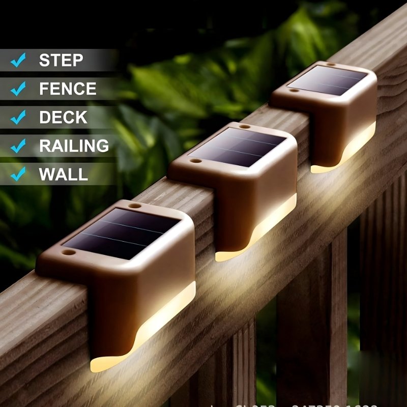 Solar Step Lights Waterproof LED Outdoor Stair Lights (Set of 4) | Solar Powered Deck & Pathway Lighting | Auto On/Off Exterior Fence & Wall Lights for Garden, Yard & Patio