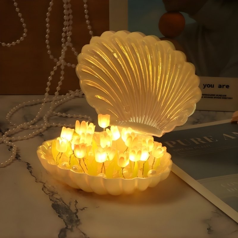 Cloud Shell Tulip Night Light Flower Lamp | Handmade DIY Desktop Table Lamp for Bedrooms |