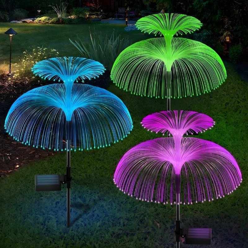 Solar Jellyfish Garden Lights (Set of 2) | 7-Color Changing Fiber Optic Landscape Lights | Waterproof Outdoor Decorative Lights for Yard, Patio, Pathway & Pathway Decor