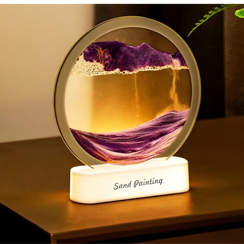 3D Moving Sand Art Table Lamp with LED Lighting | Rotating Quicksand Painting Night Light | Dynamic Deep Sea Sandscape Mood Lamp for Home Office Desk & Relaxation Gift