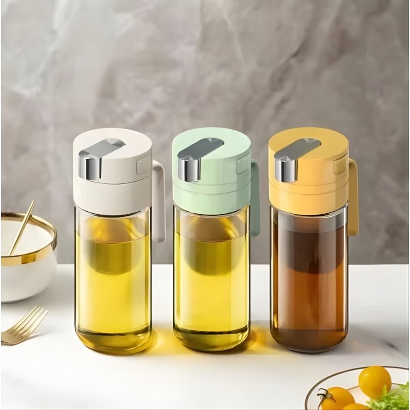 550ml Premium Glass Oil & Vinegar Dispenser | Automatic Flip Lid Cruet Bottle with Non-Drip Spout | Large Capacity Leak-Proof Seasoning Bottle for Kitchen, Cooking & Salad Dressing