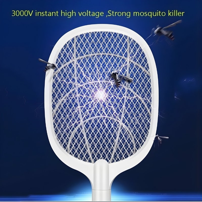2-in-1 Rechargeable Electric Mosquito Swatter & Zapper Lamp | Vertical Standing Bug Zapper with USB Charging Base | 3000V High-Voltage Fly Killer with UV Light Trap & Triple-Layer Safety Mesh